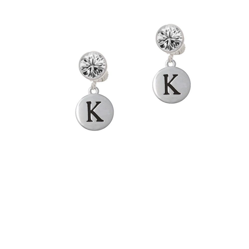 Capital Letter - K - Pebble Disc - Crystal Clip On Earrings Image 1