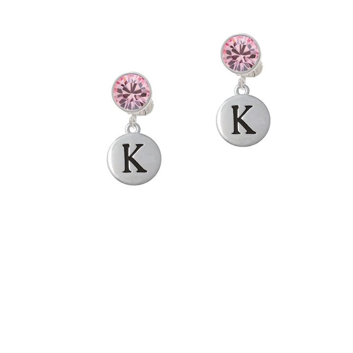 Capital Letter - K - Pebble Disc - Crystal Clip On Earrings Image 1