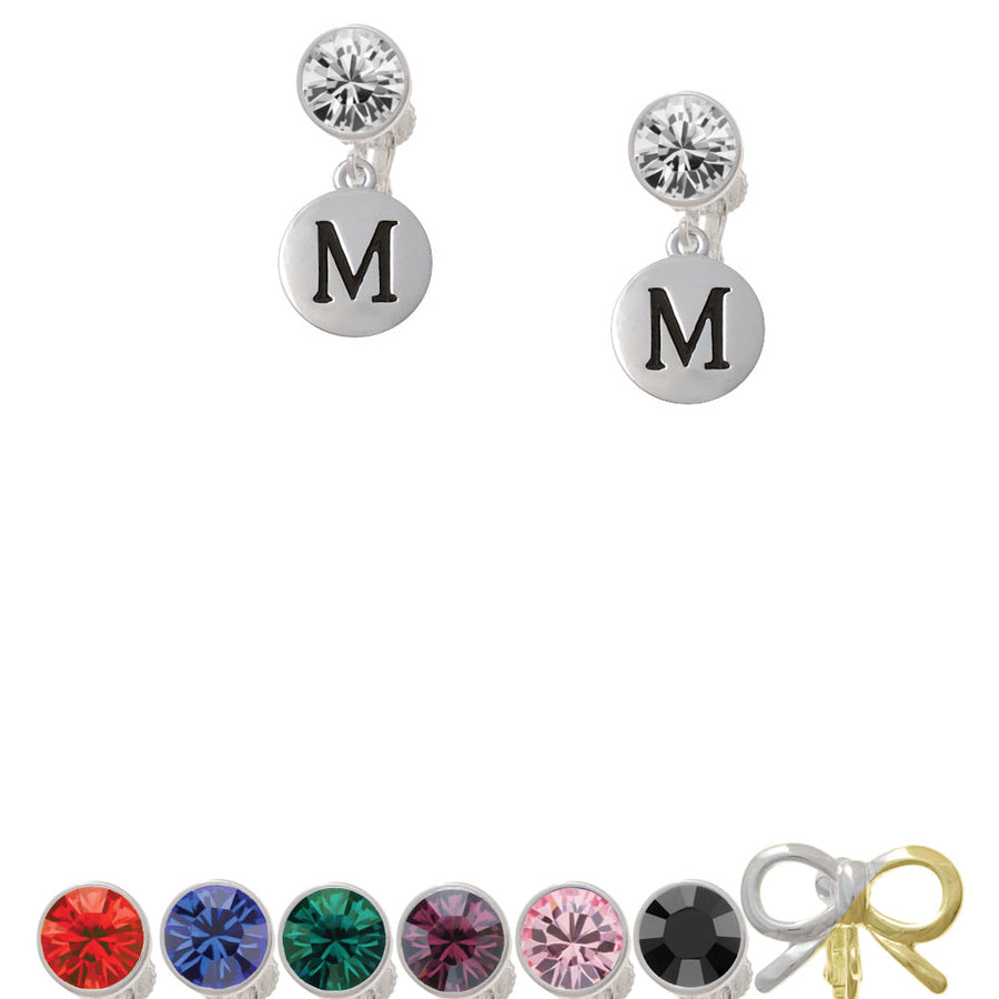 Capital Letter - M - Pebble Disc - Crystal Clip On Earrings Image 1