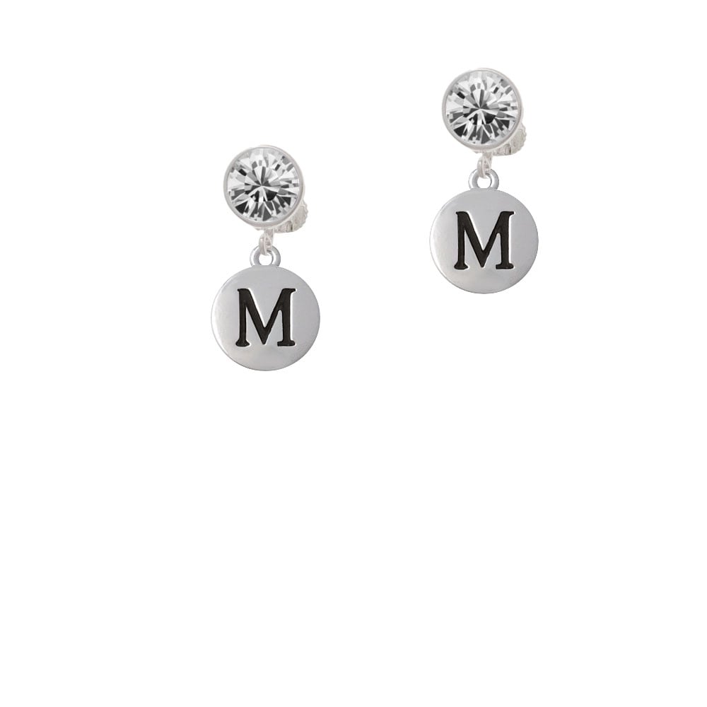 Capital Letter - M - Pebble Disc - Crystal Clip On Earrings Image 1