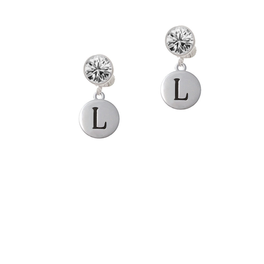 Capital Letter - L - Pebble Disc - Crystal Clip On Earrings Image 2