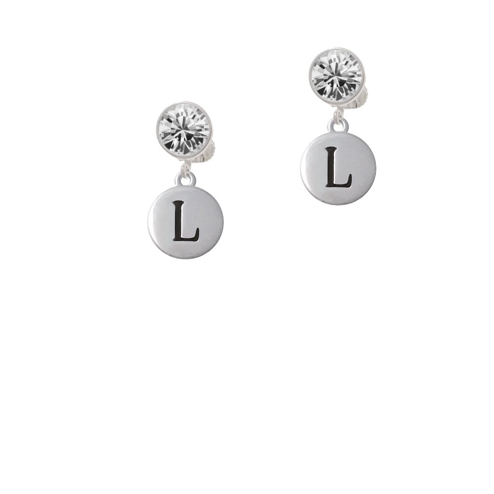 Capital Letter - L - Pebble Disc - Crystal Clip On Earrings Image 1