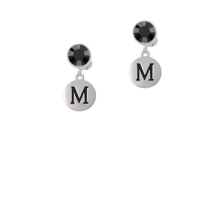 Capital Letter - M - Pebble Disc - Crystal Clip On Earrings Image 3