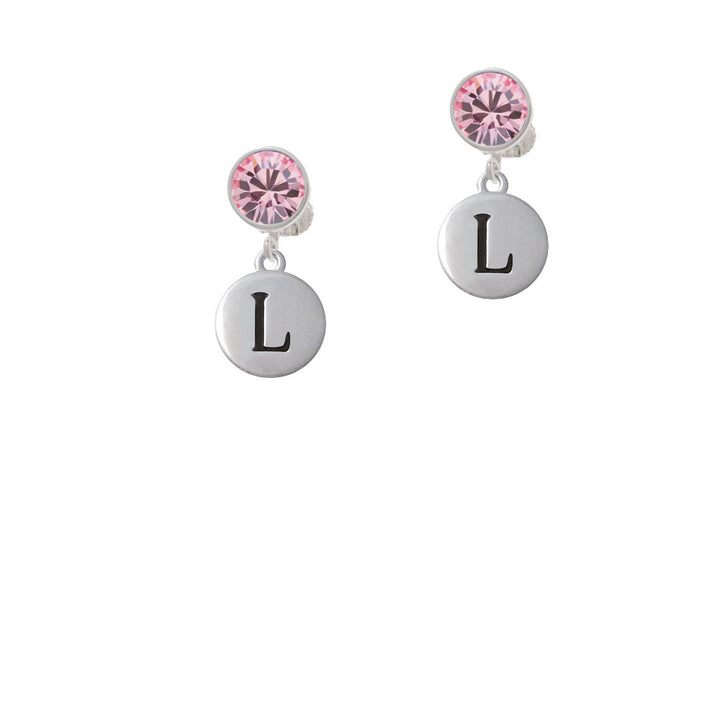 Capital Letter - L - Pebble Disc - Crystal Clip On Earrings Image 4