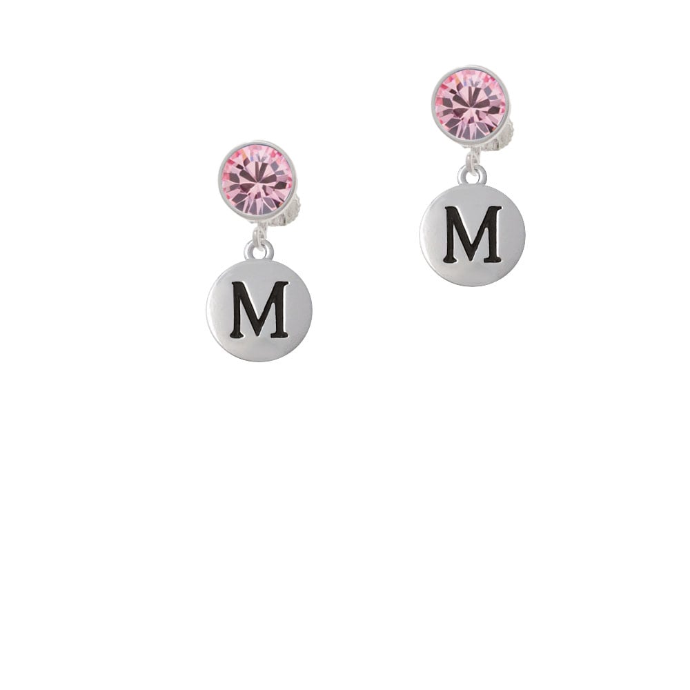 Capital Letter - M - Pebble Disc - Crystal Clip On Earrings Image 4