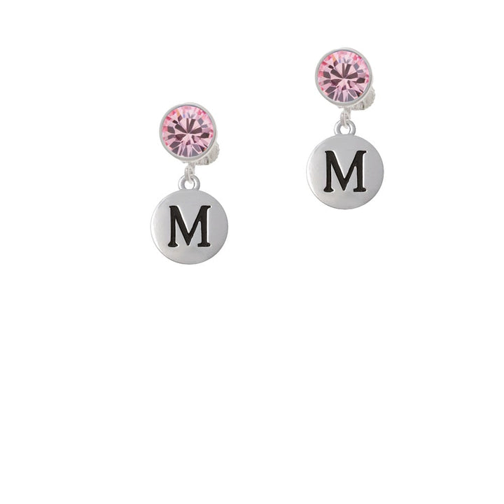 Capital Letter - M - Pebble Disc - Crystal Clip On Earrings Image 1