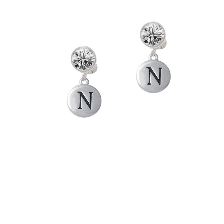 Capital Letter - N - Pebble Disc - Crystal Clip On Earrings Image 2