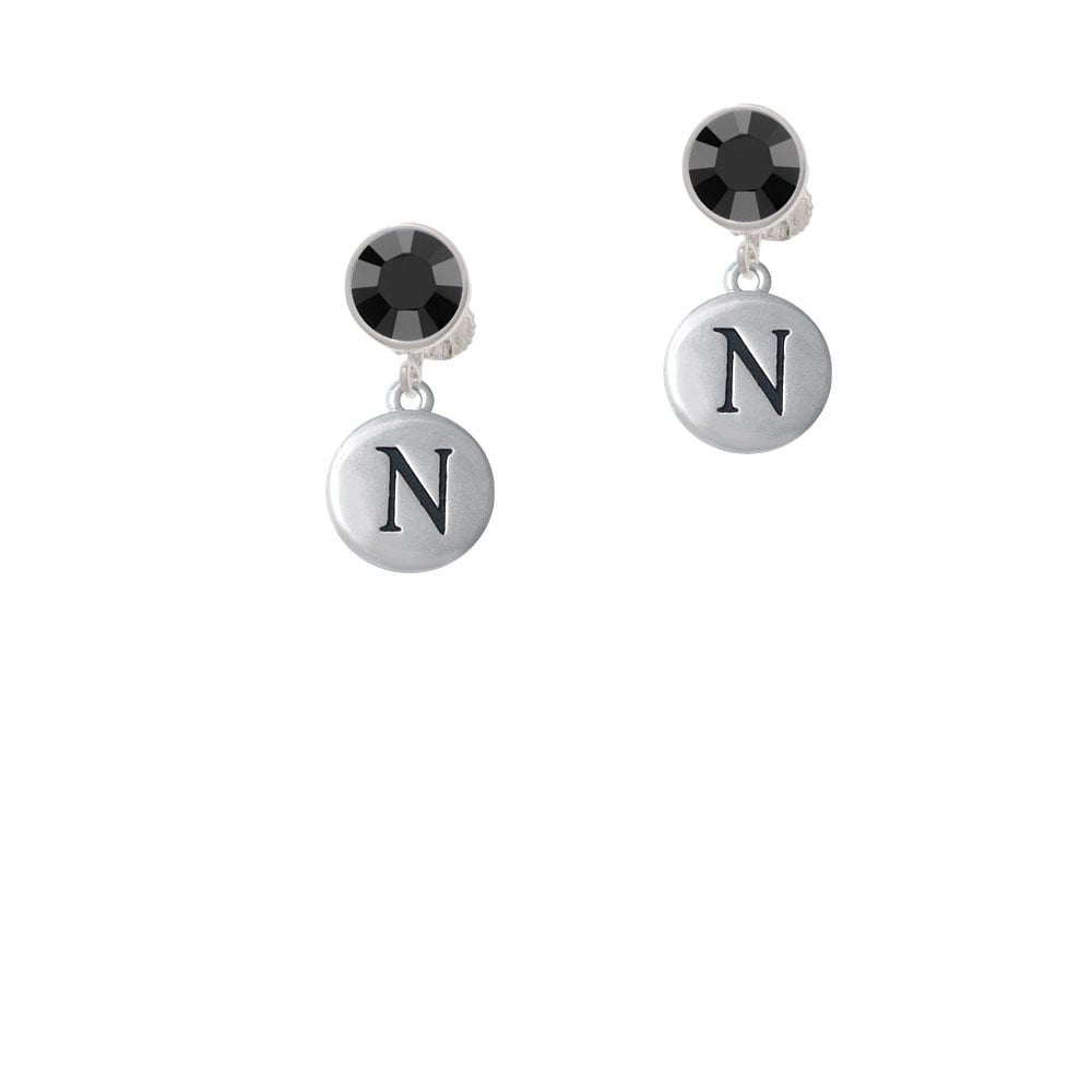 Capital Letter - N - Pebble Disc - Crystal Clip On Earrings Image 3