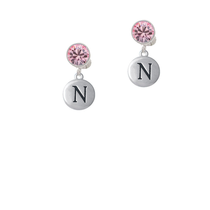 Capital Letter - N - Pebble Disc - Crystal Clip On Earrings Image 4