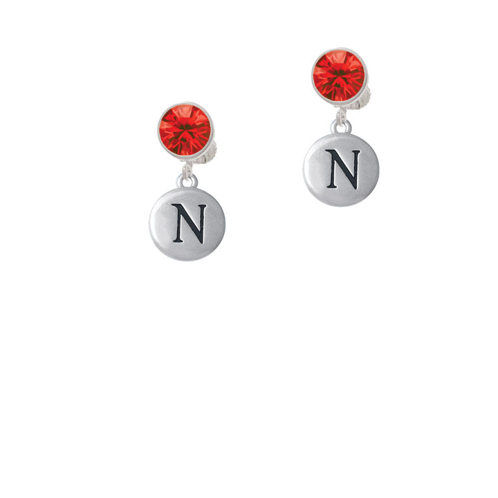 Capital Letter - N - Pebble Disc - Crystal Clip On Earrings Image 4