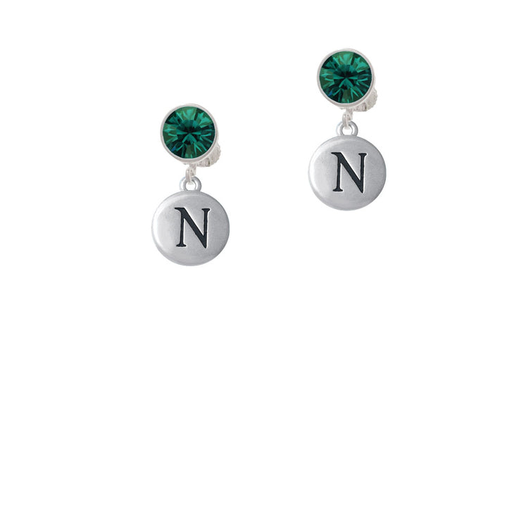 Capital Letter - N - Pebble Disc - Crystal Clip On Earrings Image 6