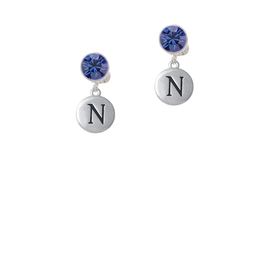 Capital Letter - N - Pebble Disc - Crystal Clip On Earrings Image 7