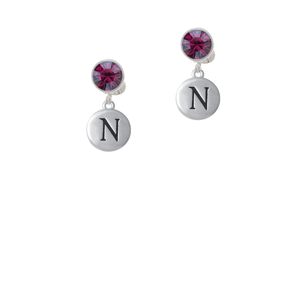 Capital Letter - N - Pebble Disc - Crystal Clip On Earrings Image 8