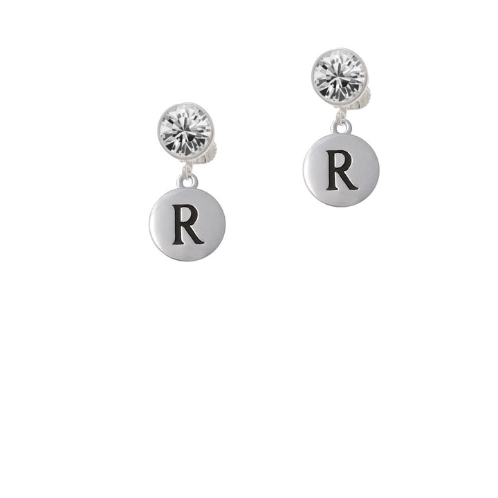 Capital Letter - R - Pebble Disc - Crystal Clip On Earrings Image 1