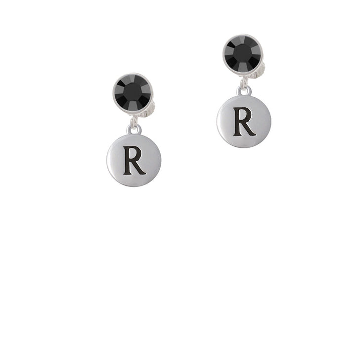 Capital Letter - R - Pebble Disc - Crystal Clip On Earrings Image 3