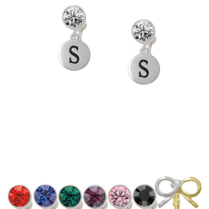 Capital Letter - S - Pebble Disc - Crystal Clip On Earrings Image 1