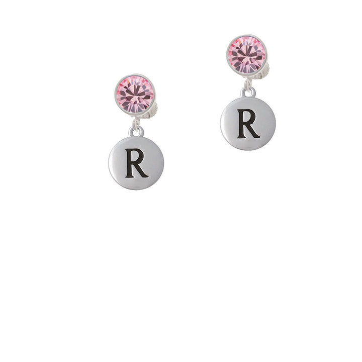 Capital Letter - R - Pebble Disc - Crystal Clip On Earrings Image 4