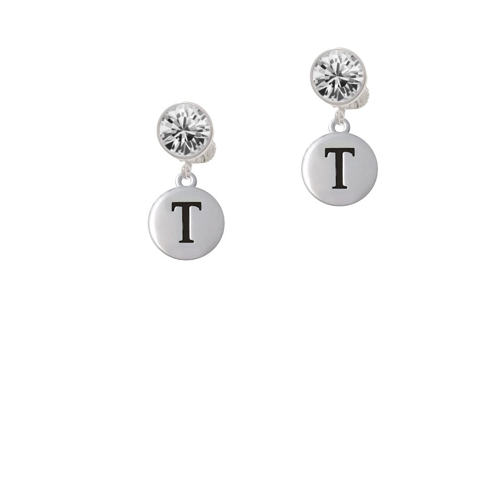 Capital Letter - T - Pebble Disc - Crystal Clip On Earrings Image 2