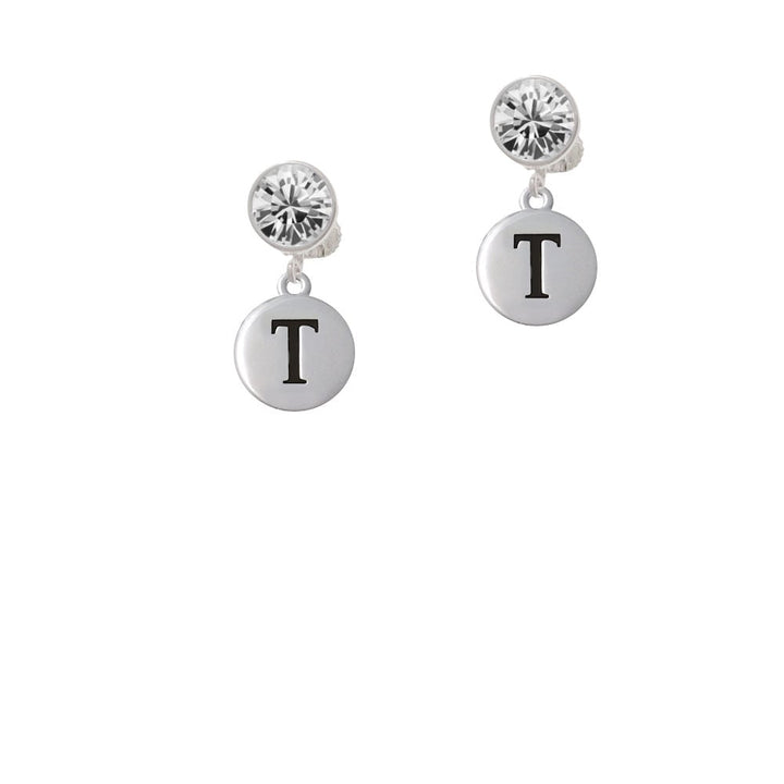 Capital Letter - T - Pebble Disc - Crystal Clip On Earrings Image 1