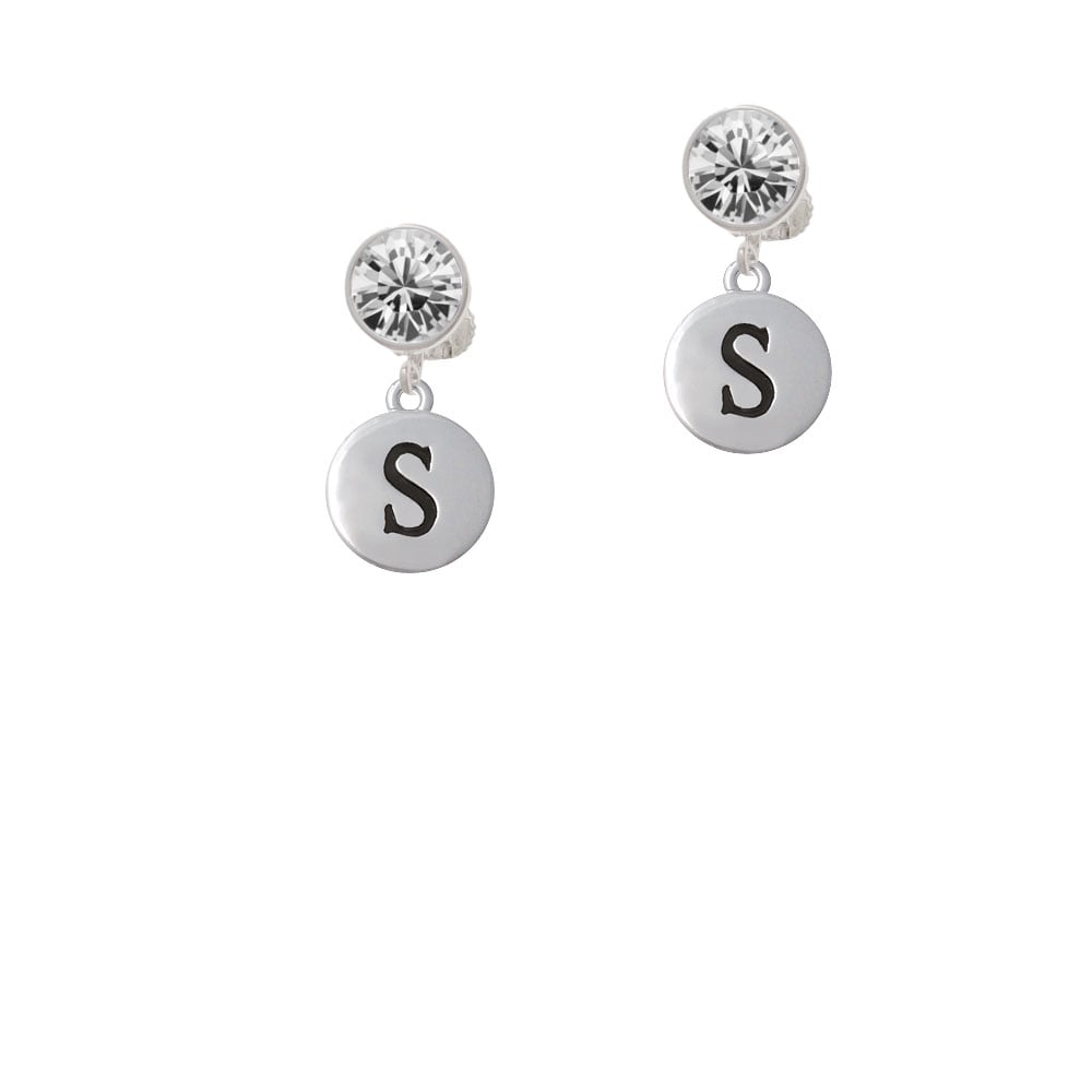 Capital Letter - S - Pebble Disc - Crystal Clip On Earrings Image 1