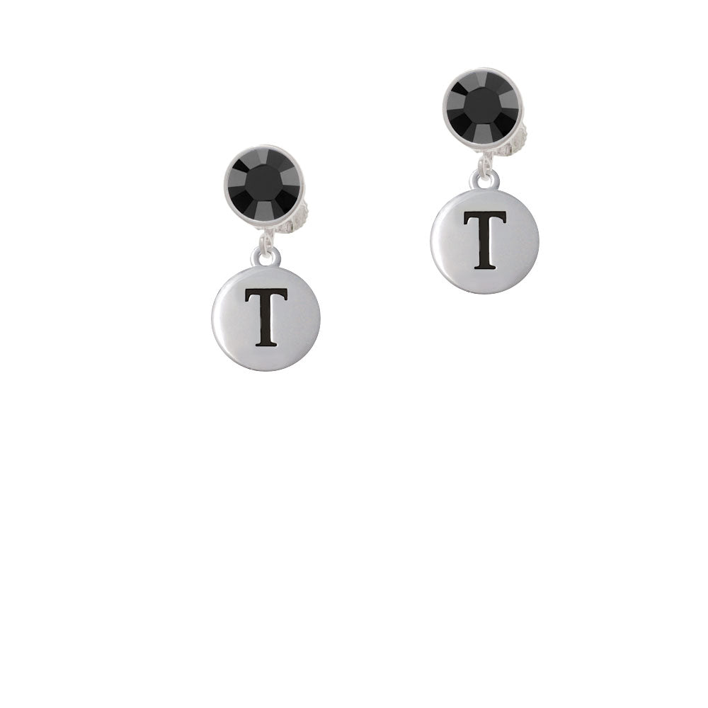 Capital Letter - T - Pebble Disc - Crystal Clip On Earrings Image 3