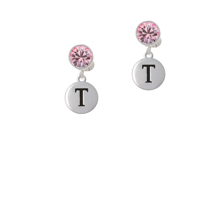 Capital Letter - T - Pebble Disc - Crystal Clip On Earrings Image 4