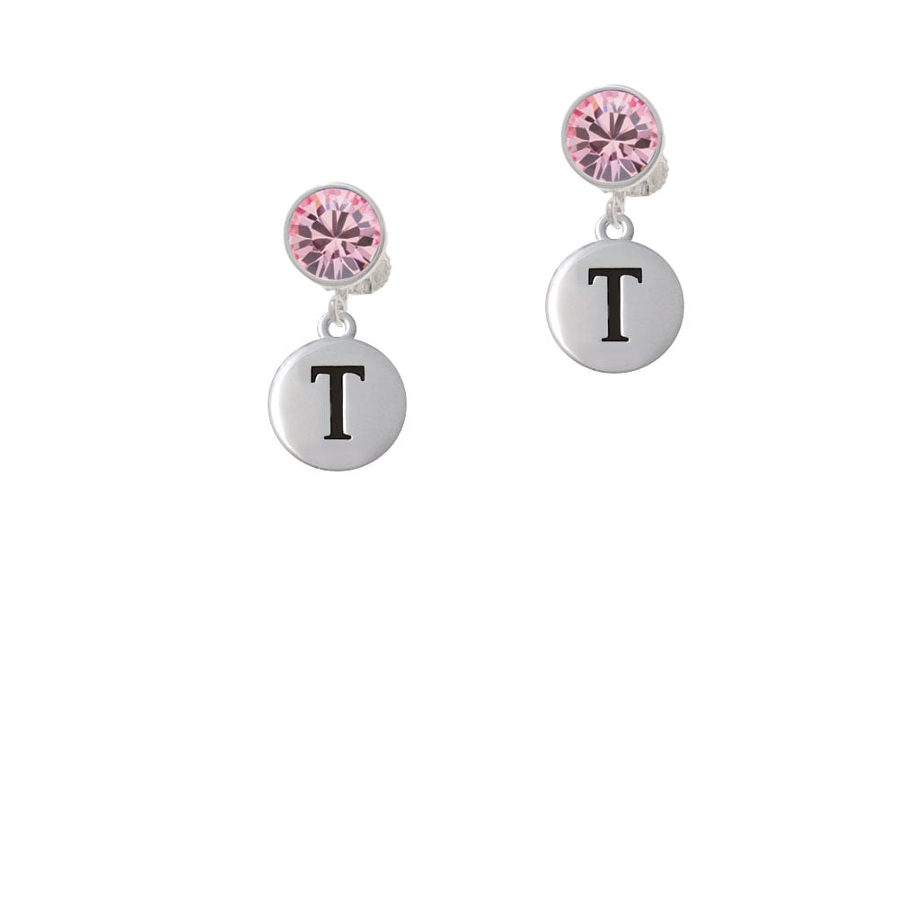 Capital Letter - T - Pebble Disc - Crystal Clip On Earrings Image 1