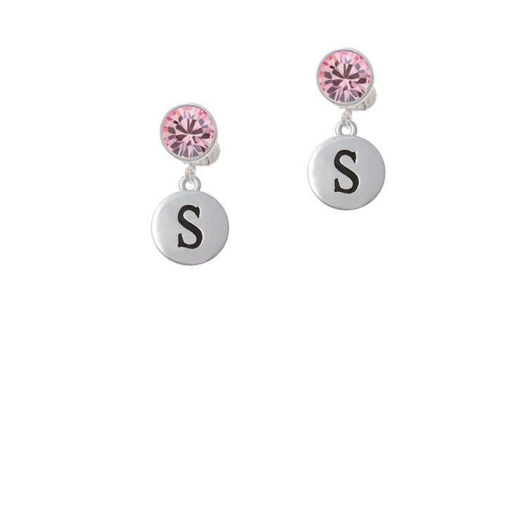 Capital Letter - S - Pebble Disc - Crystal Clip On Earrings Image 4