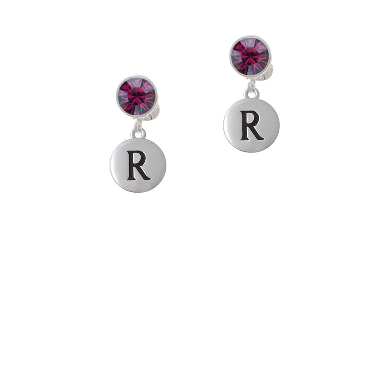 Capital Letter - R - Pebble Disc - Crystal Clip On Earrings Image 8