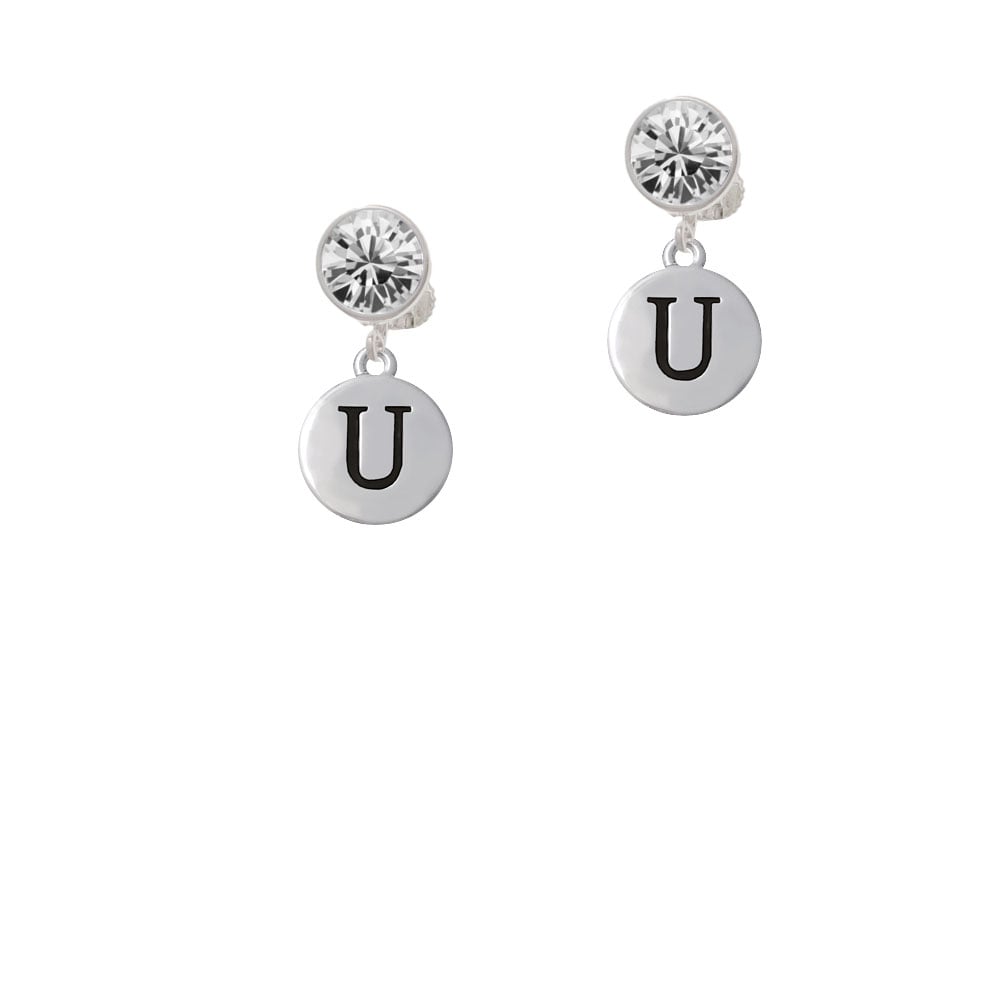 Capital Letter - U - Pebble Disc - Crystal Clip On Earrings Image 1