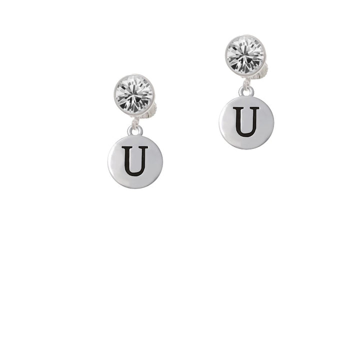 Capital Letter - U - Pebble Disc - Crystal Clip On Earrings Image 1