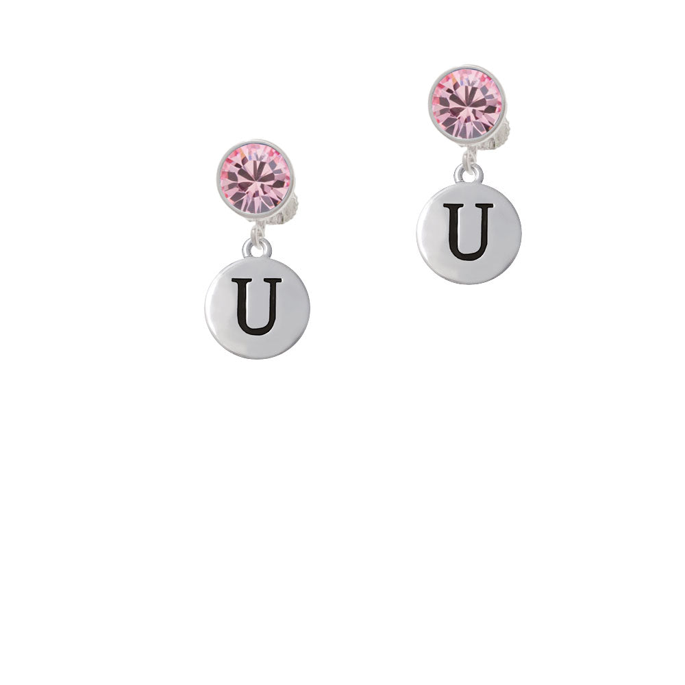 Capital Letter - U - Pebble Disc - Crystal Clip On Earrings Image 4