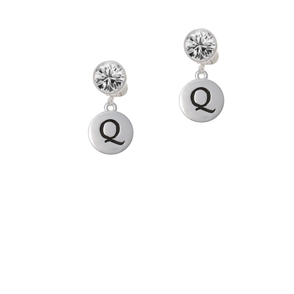 Capital Letter - Q - Pebble Disc - Crystal Clip On Earrings Image 2