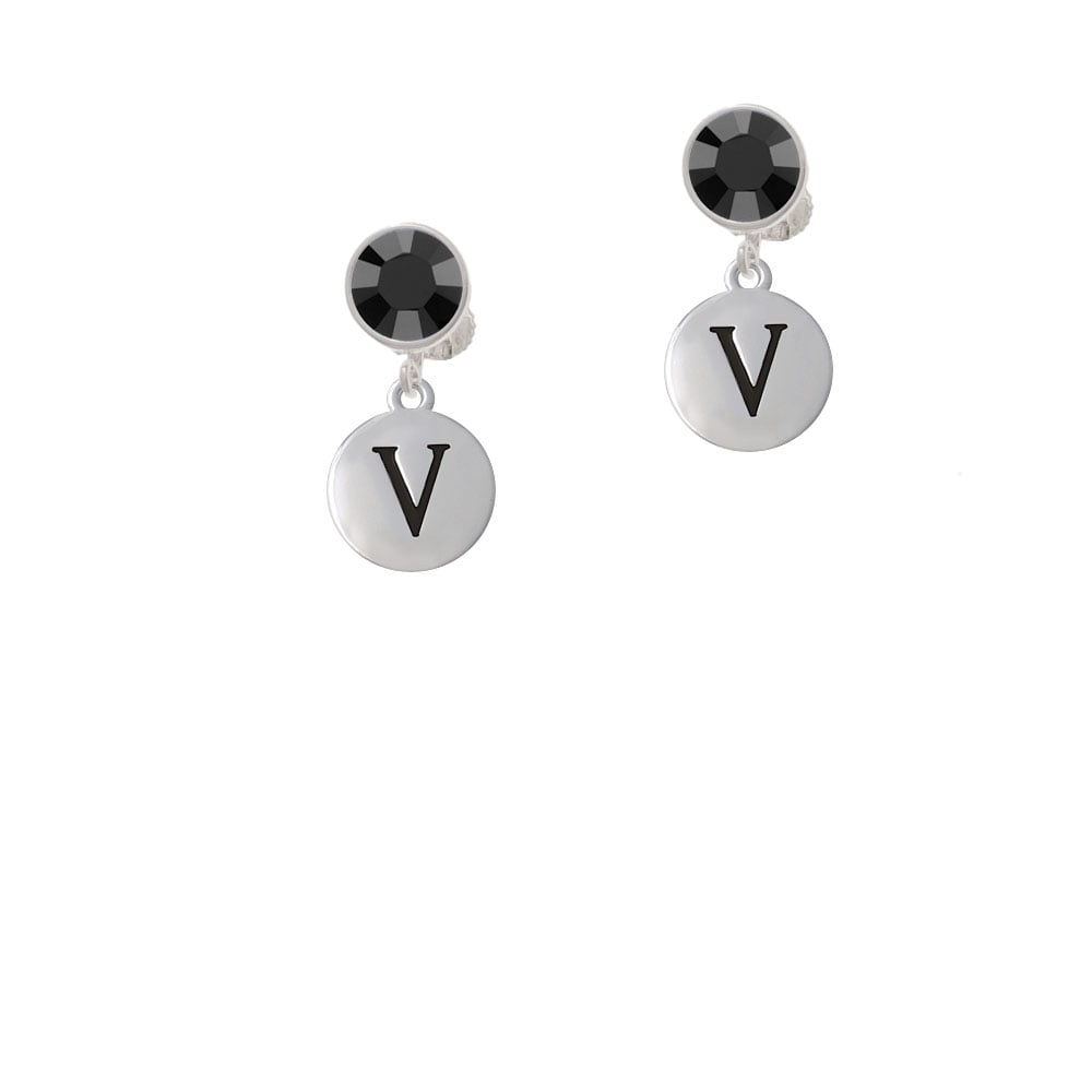 Capital Letter - V - Pebble Disc - Crystal Clip On Earrings Image 1