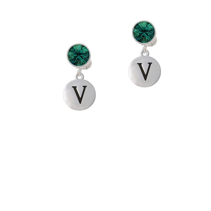 Capital Letter - V - Pebble Disc - Crystal Clip On Earrings Image 6