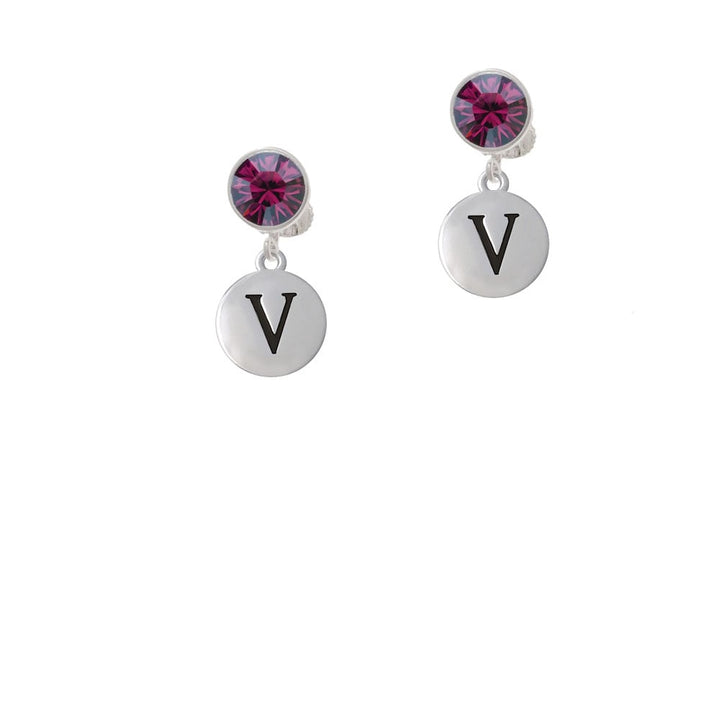 Capital Letter - V - Pebble Disc - Crystal Clip On Earrings Image 8