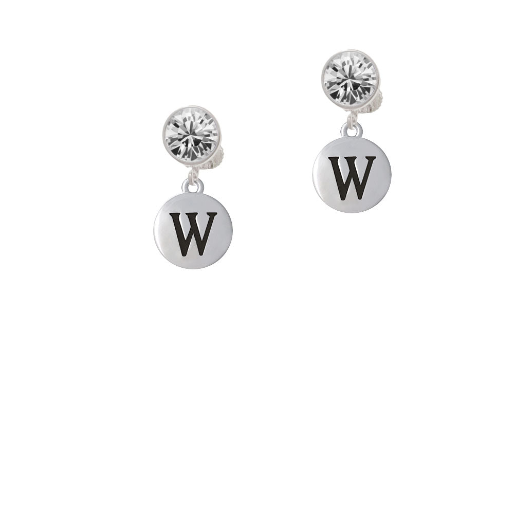 Capital Letter - W - Pebble Disc - Crystal Clip On Earrings Image 2