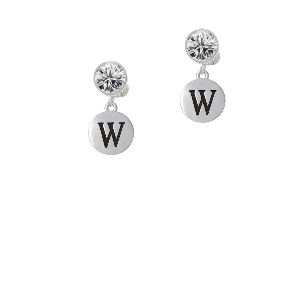 Capital Letter - W - Pebble Disc - Crystal Clip On Earrings Image 1