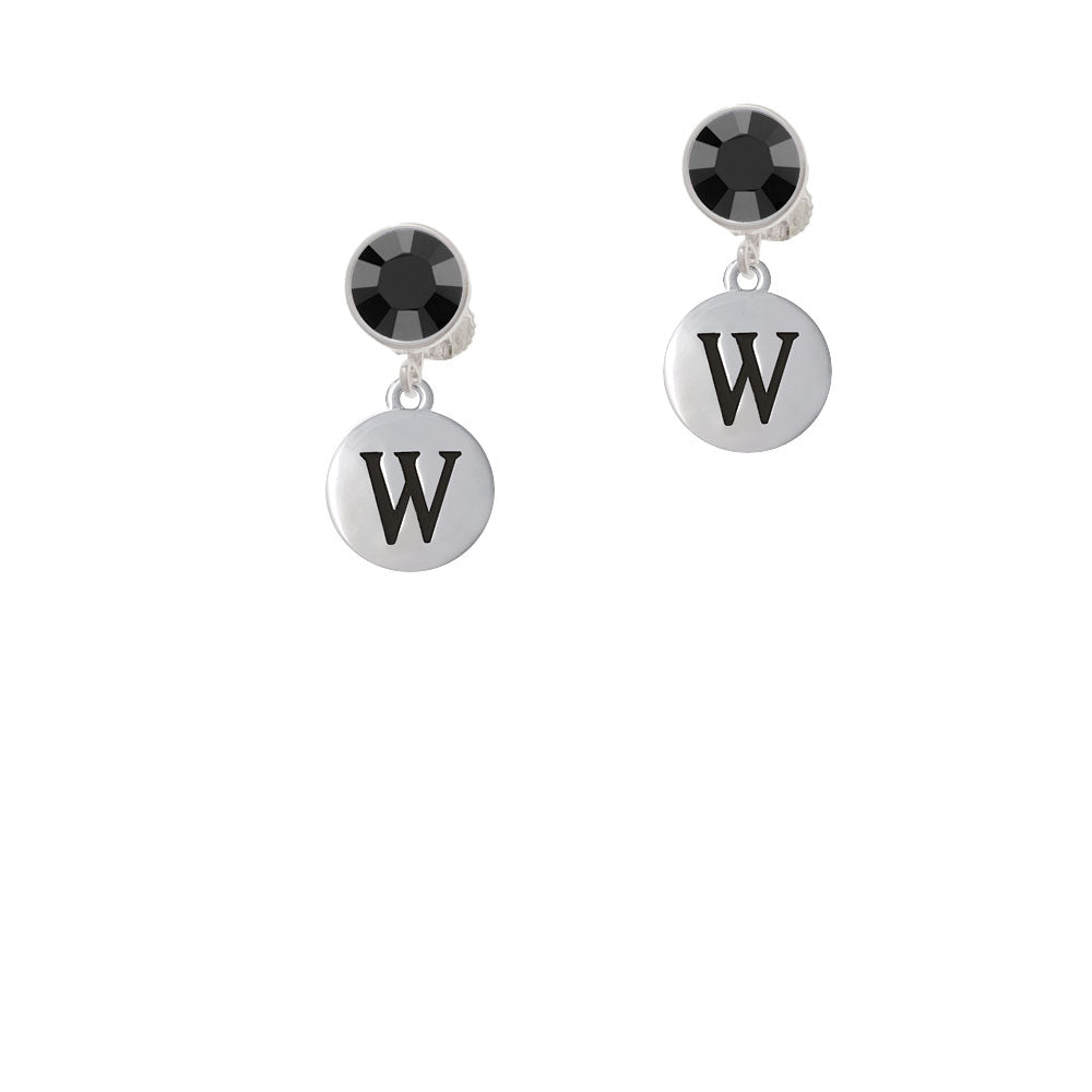 Capital Letter - W - Pebble Disc - Crystal Clip On Earrings Image 3