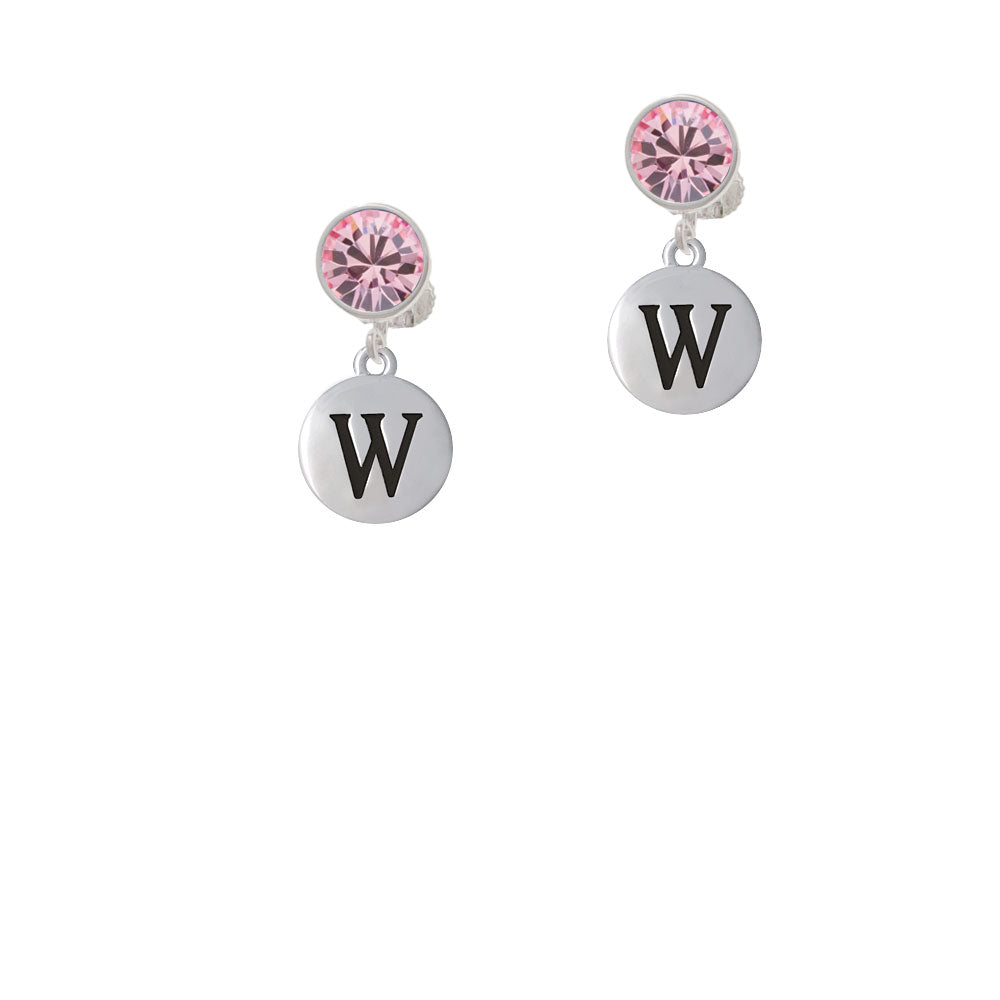 Capital Letter - W - Pebble Disc - Crystal Clip On Earrings Image 4