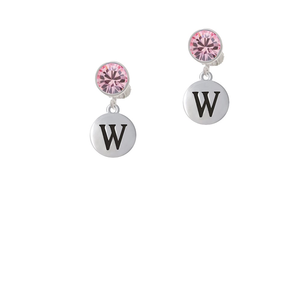 Capital Letter - W - Pebble Disc - Crystal Clip On Earrings Image 1