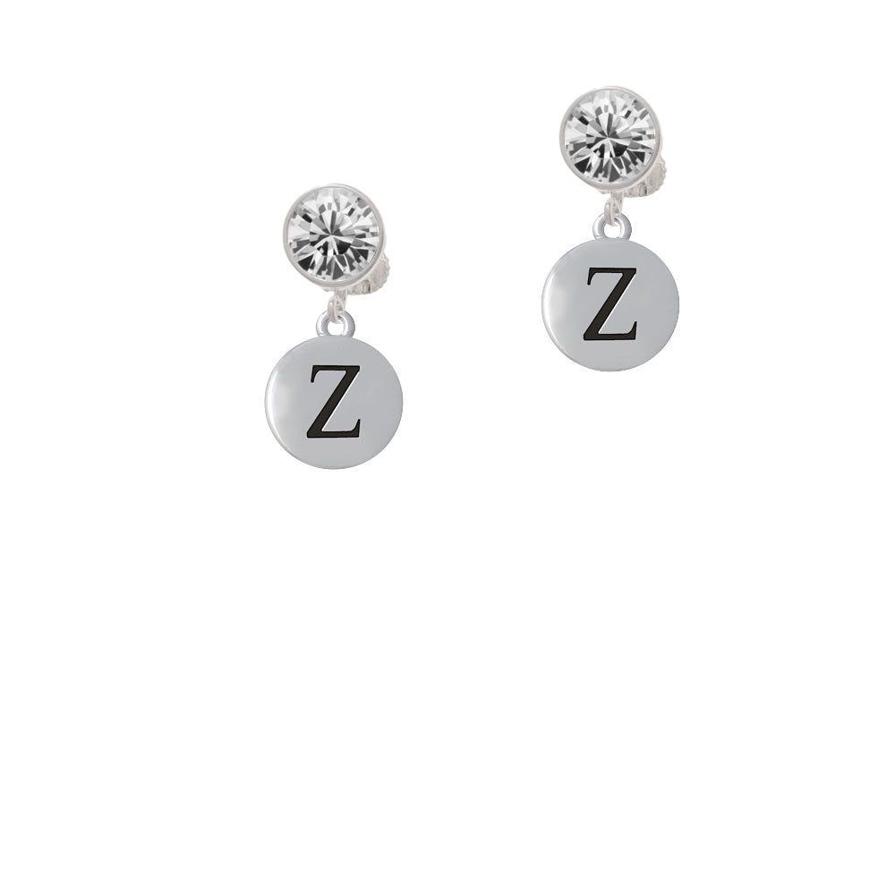 Capital Letter - Z - Pebble Disc - Crystal Clip On Earrings Image 2