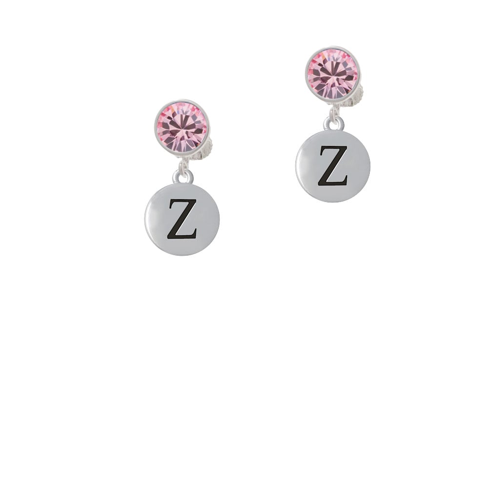 Capital Letter - Z - Pebble Disc - Crystal Clip On Earrings Image 1