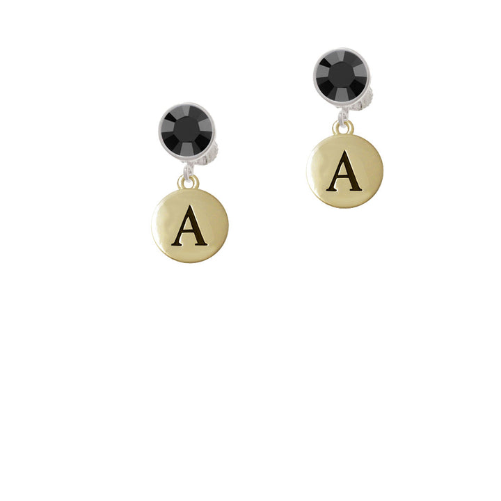 Capital Gold Tone Letter - A - Pebble Disc - Crystal Clip On Earrings Image 3