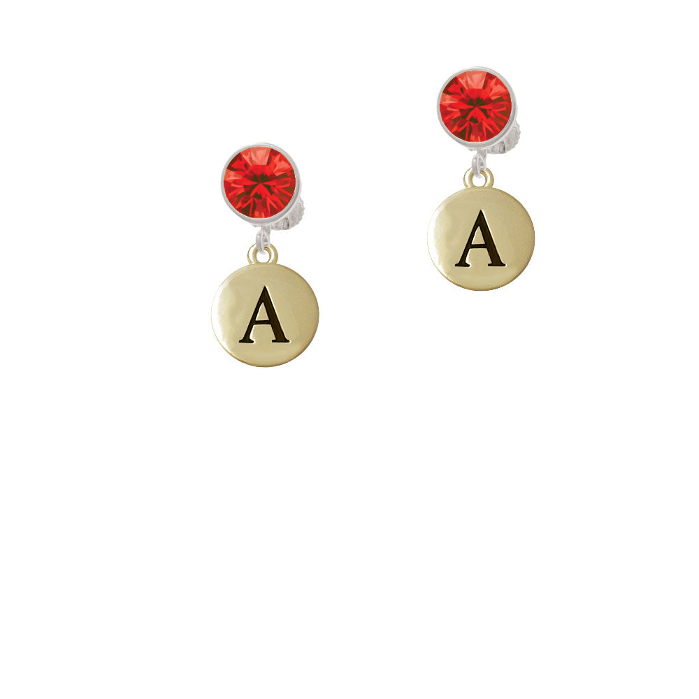 Capital Gold Tone Letter - A - Pebble Disc - Crystal Clip On Earrings Image 4