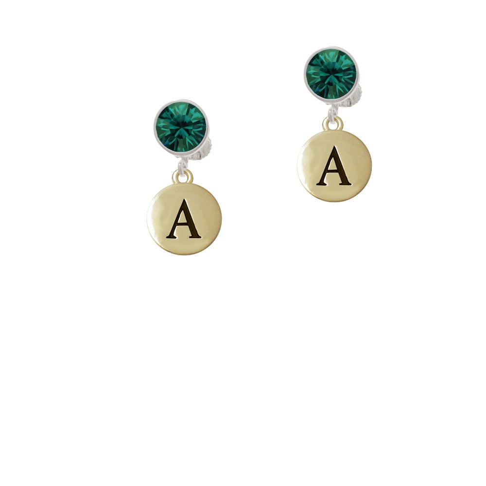 Capital Gold Tone Letter - A - Pebble Disc - Crystal Clip On Earrings Image 6