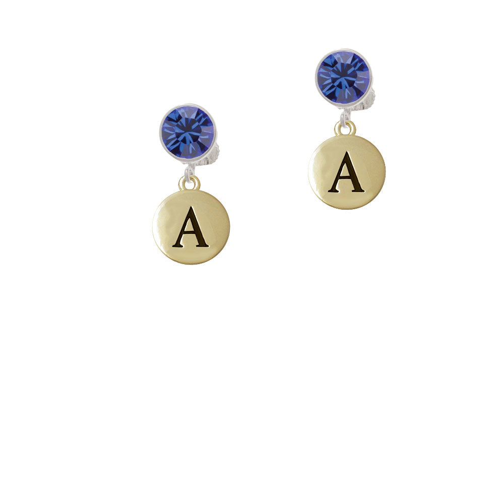 Capital Gold Tone Letter - A - Pebble Disc - Crystal Clip On Earrings Image 7