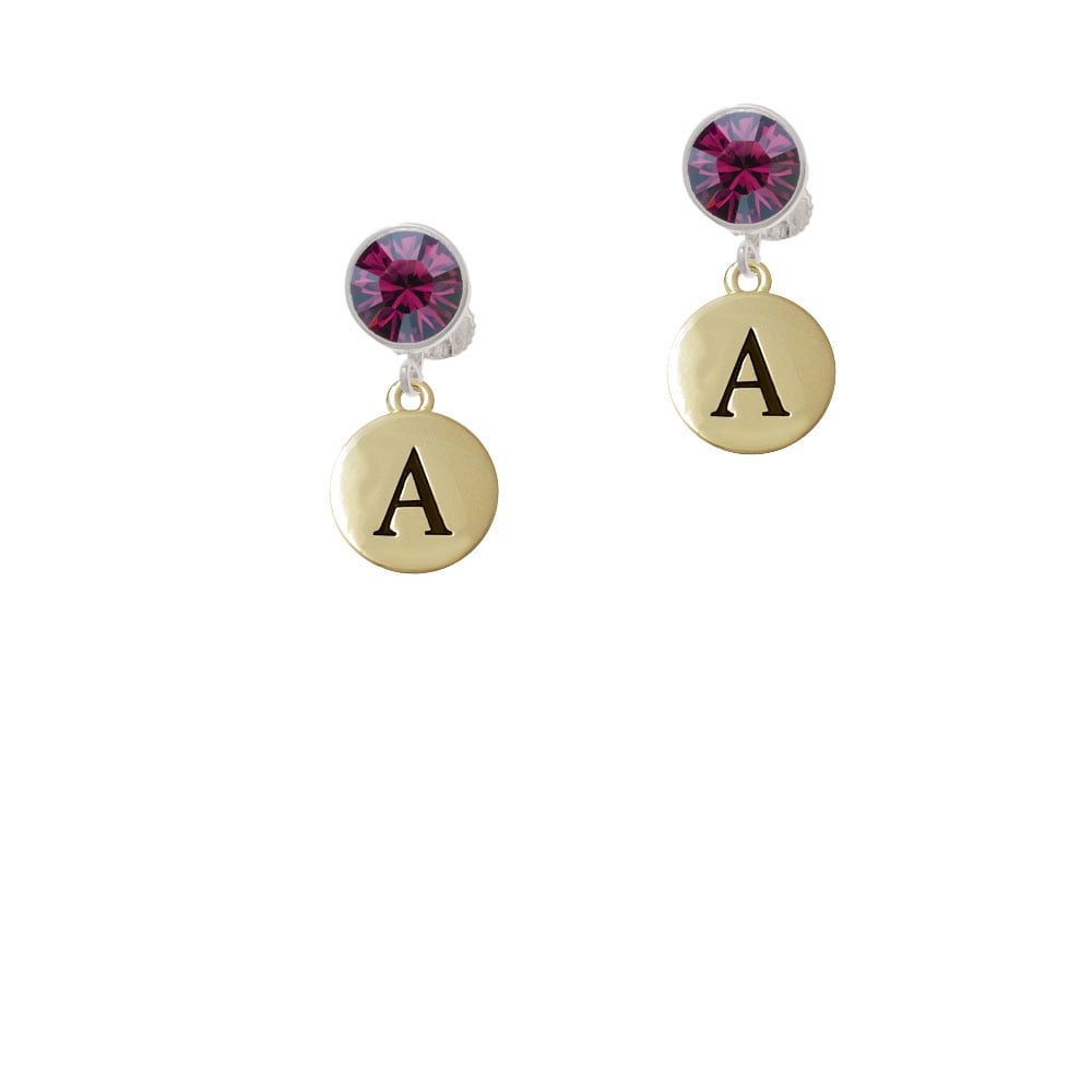 Capital Gold Tone Letter - A - Pebble Disc - Crystal Clip On Earrings Image 8