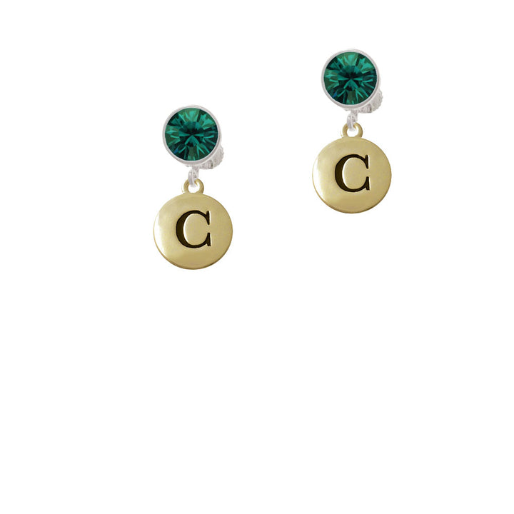 Capital Gold Tone Letter - C - Pebble Disc - Crystal Clip On Earrings Image 6