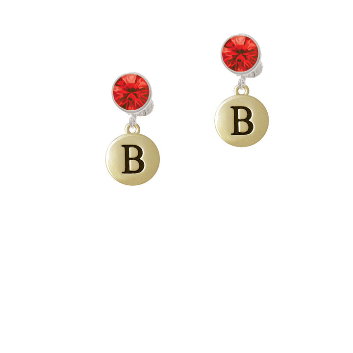 Capital Gold Tone Letter - B - Pebble Disc - Crystal Clip On Earrings Image 4